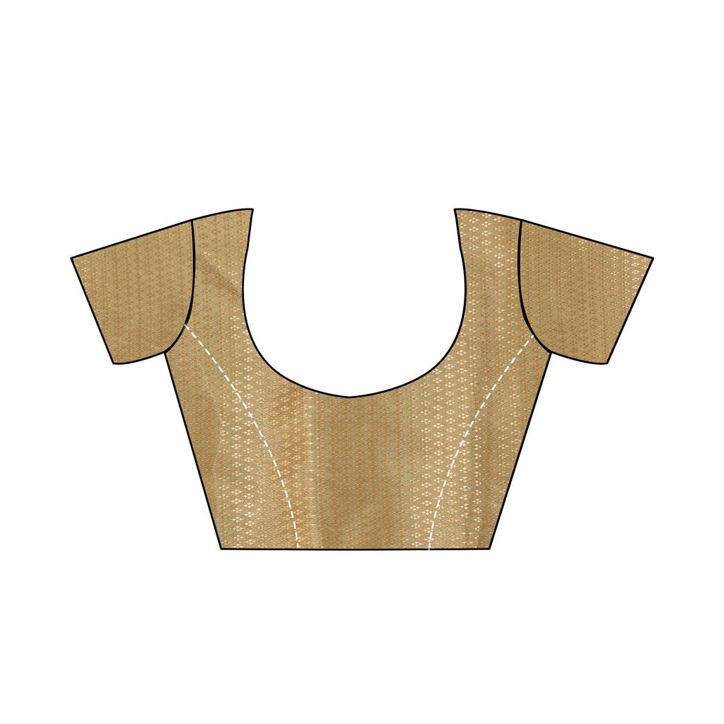 Peach Orange Brasso Printed Saree with Metallic Grey Border