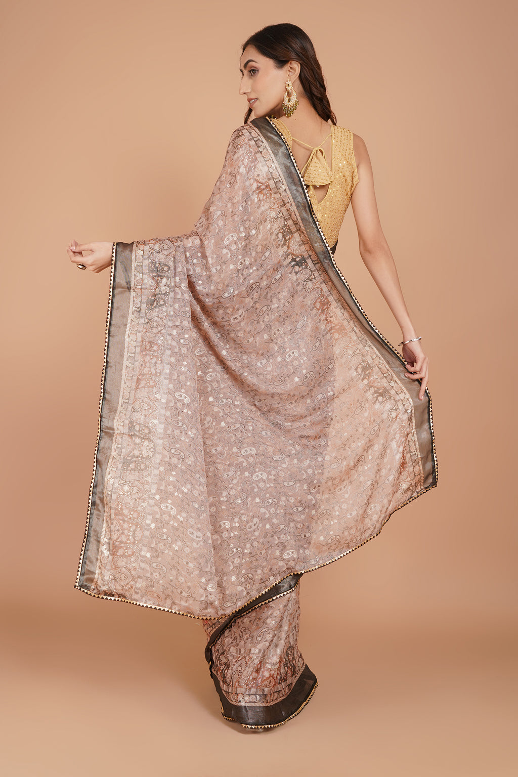 Rose Gold Brasso Saree with Metallic Grey Border